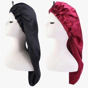 NWT 2-set Satin Long Bonnet Duo - Black & Burgundy